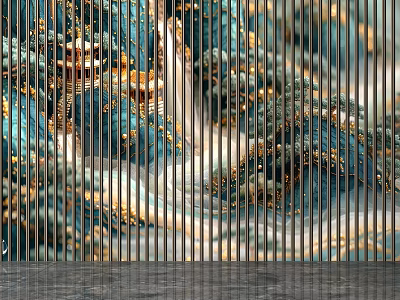 Elegant Feature Wall Design With Striped Gold And Blue Patterns 3d model