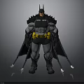 Batman Character With Muscular Build Spiked Shoulders Black Cape Yellow Utility Belt And Weapons