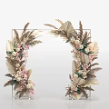 Decorative Event Archway With Palm Leaves Pink White Flowers And Metal Grid Frame