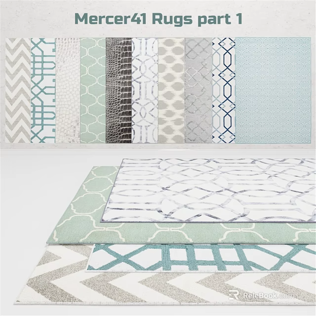 Assorted Square Rugs With Geometric Patterns And Soft Pastel Colors 3d model 