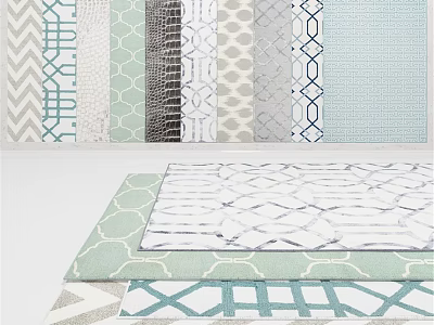 Assorted Square Rugs With Geometric Patterns And Soft Pastel Colors 3d model