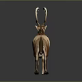 Adult Deer With Large Antlers And Fawn Standing On Gray Background