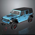 Blue Rockcrawler Off Road SUV With Black Roof And Red Accent Wheels
