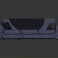 Blue L Shaped Fabric Sofa With Throw Pillows And Blanket For Living Room
