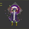 Mystical Wizard Character Design With Purple Robe Long Beard Pink Halo Geometric Structures And Stars