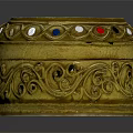 Elegant Gold Fashion Accessory Box With Intricate Patterns And Colorful Gemstones