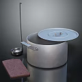Stainless Steel Cooking Pot With Lid Small Spoon Long Handle Tool And Wooden Cutting Board