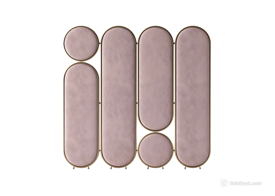 Elegant Pink Room Divider With Gold Frame And Various Panel Shapes For Interior Decor 3d model 