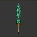 Fantasy Sword Design Featuring Green Blade Intricate Patterns Yellow Hilt And Orange Accents