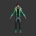 3D Animated Character In Green Jacket With Brown Hair Goggles Dark Pants Green Shoes