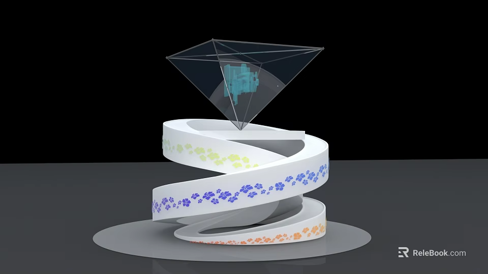 White Spiral Decorative Sculpture With Colorful Patterns And Transparent Diamond Top 3d model