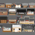 Traditional Japanese Style Miniature Stalls Models with Diverse Roof and Facade Details
