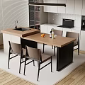 Modern Open Kitchen Bar Counter With Wooden Top And Dining Chairs