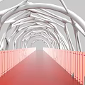 Modern Landscape Bridge With Red Deck And White Frame Structure