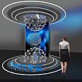 Modern Tech Inspired Display Shelf Design With Illuminated Rings And Metaverse Elements 3d model