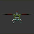 Aerospace Biplane Model Featuring Green Red Wings Propeller And Gray Background