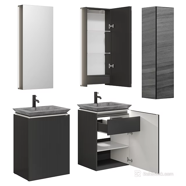 Modern Bathroom Vanity Design With Sink Countertop Mirror And Storage Cabinet 3d model 