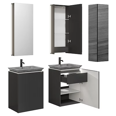 Modern Bathroom Vanity Design With Sink Countertop Mirror And Storage Cabinet 3d model