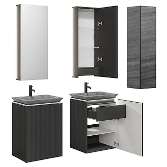 Modern Toilet Simple Black Wash Basin Cabinet 3d model