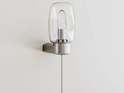 Modern Wall Light With Transparent Glass Shade And Silver Metal Base Mounted On White Wall 3d model