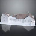 Detailed White House Model With Brown Roof Porch And Architectural Features
