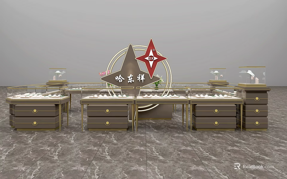 Hadongxiang Jewelry Store With Elegant Display Counters And Marble Floors 3d model 