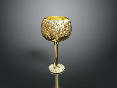 Exquisite Golden Goblet Sculpture With Intricate Carved Patterns And Artisan Craftsmanship 3d model
