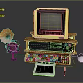 Vintage Computer Setup With Typewriter Gramophone Tablet Mouse And Pen