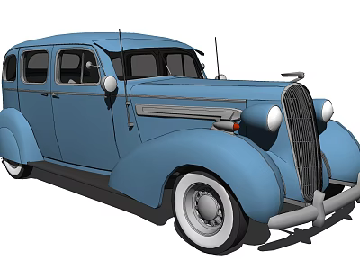 Vintage Blue Classic Car With Retro Body Design And White Wheels 3d model