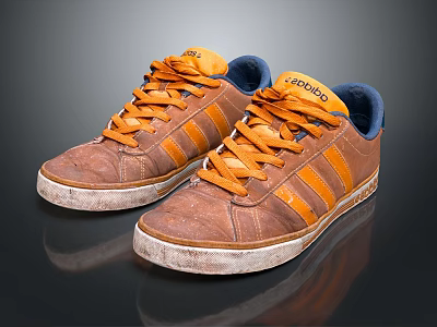 Adidas Brown and Orange Sneakers with Worn Out Soles and Orange Laces 3d model
