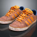 Adidas Brown and Orange Sneakers with Worn Out Soles and Orange Laces