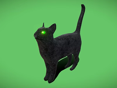 Black Cat Game And Movie Character With Glowing Green Eyes On Green Background 3d model