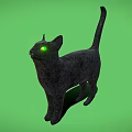 Black Cat Game And Movie Character With Glowing Green Eyes On Green Background