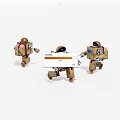 Three Cute Cardboard Robot Game Movie Characters Walking With Simple Design 3d model