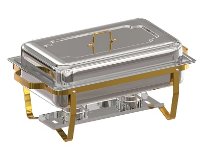 Silver And Gold Rectangular Chafing Dish With Lid And Metal Stand For Serving 3d model