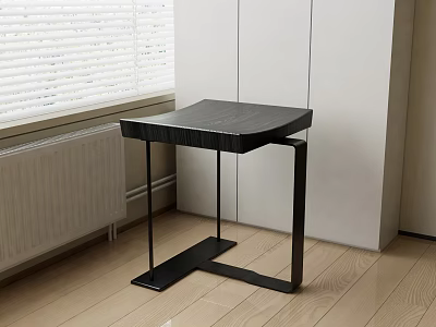 Modern Black Side Table With Metal Frame And Wooden Top In Living Space 3d model