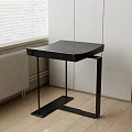 Modern Black Side Table With Metal Frame And Wooden Top In Living Space
