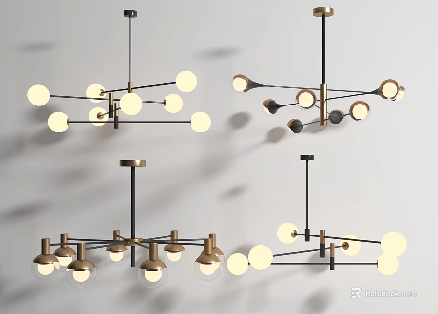 Modern Geometric Chandeliers With Round Bulbs And Metal Frames For Home Decor 3d model 