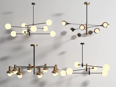 Modern Geometric Chandeliers With Round Bulbs And Metal Frames For Home Decor 3d model