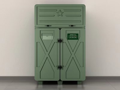 Green Double Door Storage Cabinet With Star Logo And Recycle Label 3d model