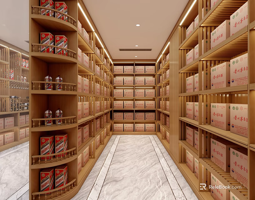 Tobacco and Alcohol Store Interior With Wooden Shelves And Neatly Arranged Products 3d model 