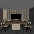 Modern Conference Room Interior With Long Table Comfortable Chairs Large Monitor And City View Windows