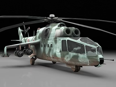 Military Camouflage Helicopter With Rotors Fuselage Details Landing Gear And Armament 3d model