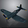 Vintage Blue Aerospace Propeller Aircraft Featuring Star Stripes Emblem And Yellow Tipped Wings Tail