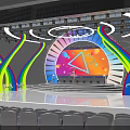 Vibrant Stage Design With Blue Lighting Curved Structures And Auditorium Seats 3d model