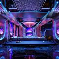 Modern Luxury KTV Interior With Neon Lights Comfortable Sofas And Billiard Table