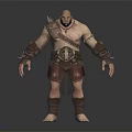Muscular Bald Warrior With Bare Chest Leather Shoulder Guards Arm Bracers And Decorative Belt 3d model
