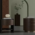 Two Modern Wooden Bedside Tables with Drawers Gold Handles Black Frame and Decorative Books Ornament