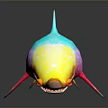 Colorful Shark Artistic Model With Blue Pink Yellow Hues On Dark Background