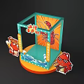Spicy Crayfish Themed Photo Spot With Cartoon Characters Wave Decorations And Lighting